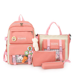 4pcs Women's Fashion Nylon Backpacks with Plush Pendant