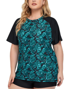 Inno Womens Plus Size Rash Guard Swim Shirt Short Sleeves UPF 50+ Swimwear Workout Tops 0X-6X Green Black
