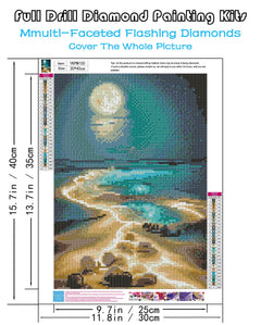 KINPLUB Moonlight Beach Diamond Painting Kits for Adults, 5D Seaside Moon Diamond Art Kits for Beginners, DIY Full Drill Paint with Diamond, Home Wall Decor 12 x 16 Inch