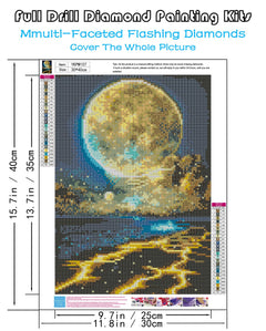 KINPLUB Moonlight Beach Diamond Painting Kits for Adults, 5D Seaside Moon Diamond Art Kits for Beginners, DIY Full Drill Paint with Diamond, Home Wall Decor 12 x 16 Inch
