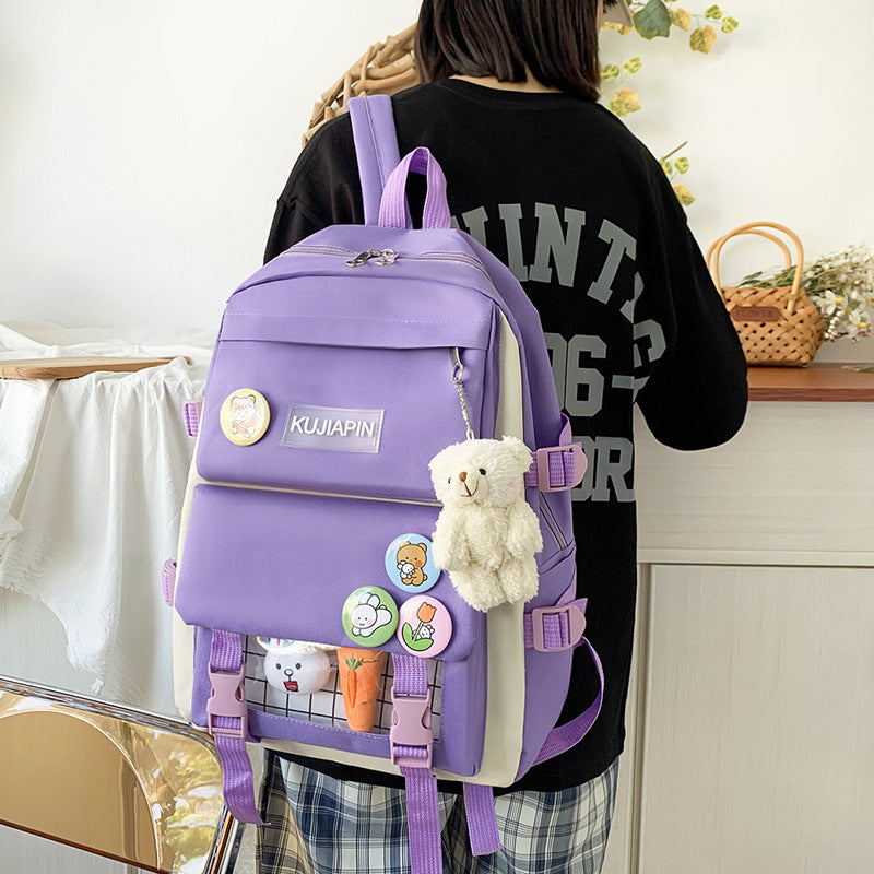 4pcs Women's Fashion Nylon Backpacks with Plush Pendant