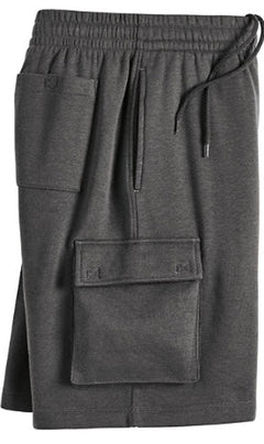 Men's Fleece Cargo Shorts — Elastic Waist Multi-Pocket Sweat Shorts