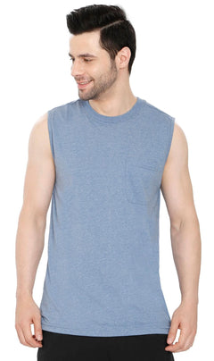Men's Heavyweight Sleeveless Crew Neck T-Shirt with Chest Pocket