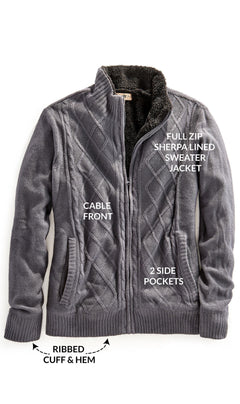 Men's Sherpa Fleece Lined Zip Front Sweater Jacket