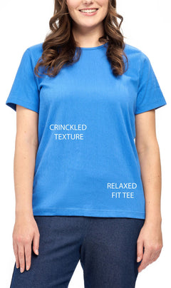 Women's Short Sleeve Textured Knit T-Shirt — Jewel Neckline Cotton Blend