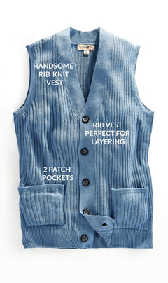 Men's Button Front Rib Knit Sweater Vest with Pockets — Relaxed Fit