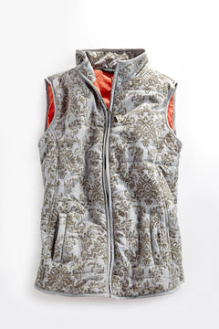 Women's Flocked Damask Print Zip Front Vest-Brandy Journey