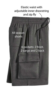 Men's Fleece Cargo Shorts — Elastic Waist Multi-Pocket Sweat Shorts