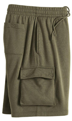 Men's Fleece Cargo Shorts — Elastic Waist Multi-Pocket Sweat Shorts