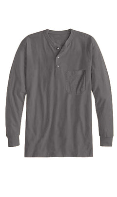 Men's Long Sleeve Henley Shirt — Cotton Blend 3-Button Placket with Pocket