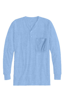 Men's Long Sleeve Henley Shirt — Cotton Blend 3-Button Placket with Pocket