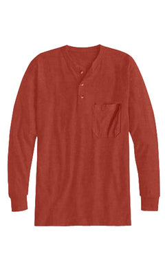 Men's Long Sleeve Henley Shirt — Cotton Blend 3-Button Placket with Pocket