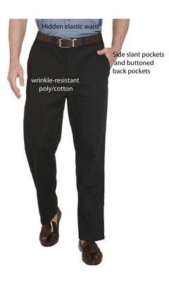 Men's Stretch Waist Chino Pants — Flat Front Hidden Elastic Waistband