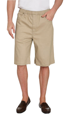 Men's Pull-On Stretch Denim and Twill Shorts — Elastic Waist No Zipper