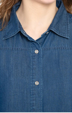 Women's Long Sleeve Denim Tunic Top — Button Front All Season Wear