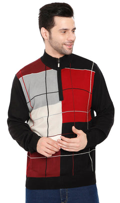 Men's Color Block Quarter Zip Long Sleeve Sweater-Brandy Journey