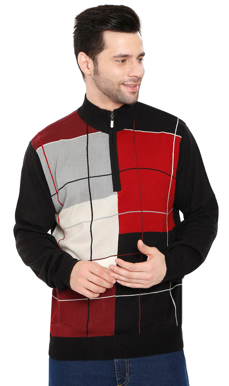 Men's Color Block Quarter Zip Long Sleeve Sweater-Brandy Journey