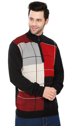 Men's Color Block Quarter Zip Long Sleeve Sweater-Brandy Journey