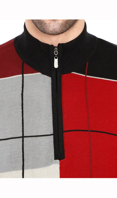 Men's Color Block Quarter Zip Long Sleeve Sweater-Brandy Journey