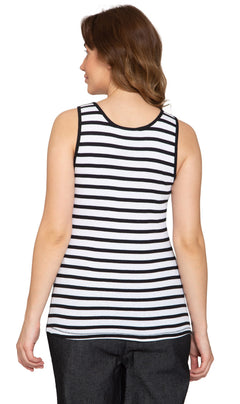 Women's Striped Sleeveless Tank Top with Crochet Lace Neckline