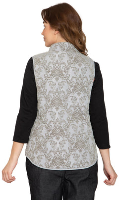 Women's Flocked Damask Print Zip Front Vest-Brandy Journey