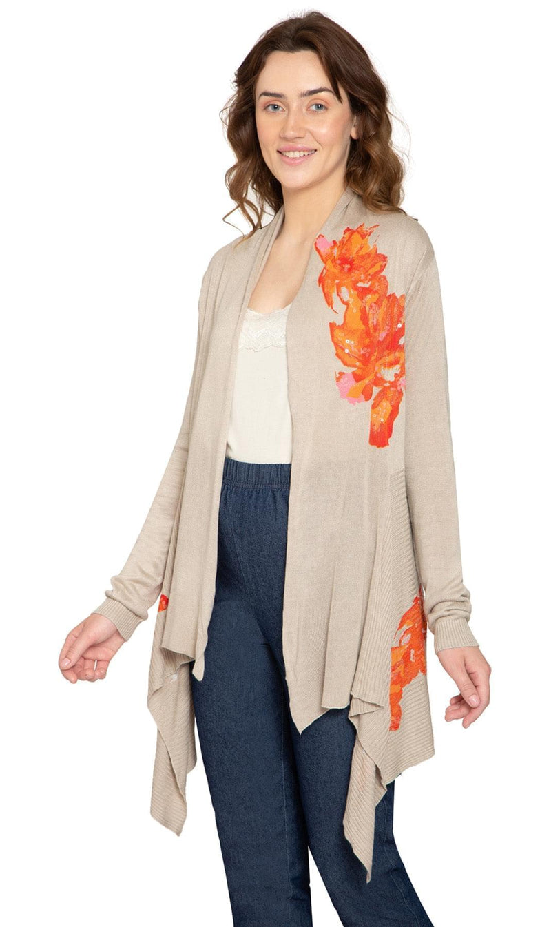 Women's Floral Embellished Open Front Long Cardigan-Brandy Journey