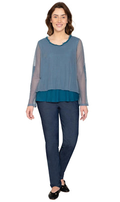 Women's High-Low Hem Mesh Layered Knit Top-Brandy Journey