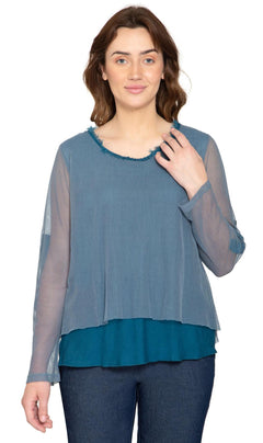 Women's High-Low Hem Mesh Layered Knit Top-Brandy Journey