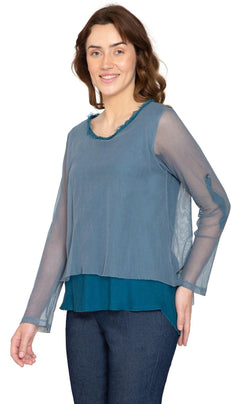 Women's High-Low Hem Mesh Layered Knit Top-Brandy Journey
