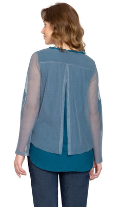 Women's High-Low Hem Mesh Layered Knit Top-Brandy Journey