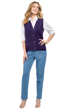 Women's Cable Knit Cardigan Sweater Vest — Button Front