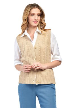 Women's Cable Knit Cardigan Sweater Vest — Button Front