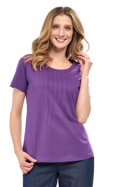 Women's Short Sleeve Pintuck Scoop Neck T-Shirt — 100% Cotton Knit