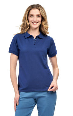 Women's Short Sleeve Pique Knit Polo Shirt — Relaxed Fit Cotton Blend