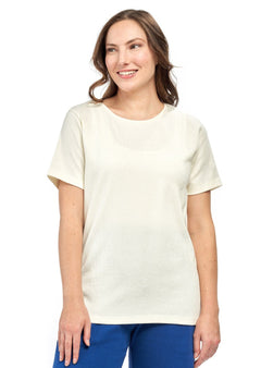 Women's Short Sleeve Textured Knit T-Shirt — Jewel Neckline Cotton Blend