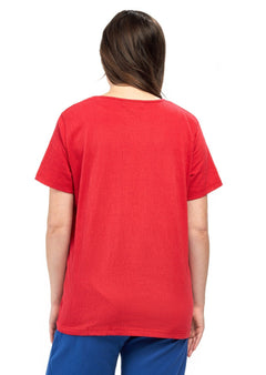 Women's Short Sleeve Textured Knit T-Shirt — Jewel Neckline Cotton Blend