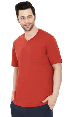 Men's Heavyweight Short Sleeve V-Neck T-Shirt with Chest Pocket