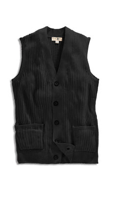 Men's Button Front Rib Knit Sweater Vest with Pockets — Relaxed Fit