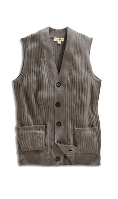 Men's Button Front Rib Knit Sweater Vest with Pockets — Relaxed Fit
