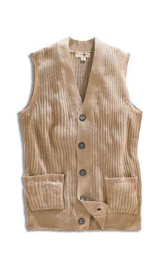 Men's Button Front Rib Knit Sweater Vest with Pockets — Relaxed Fit
