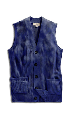 Men's Button Front Rib Knit Sweater Vest with Pockets — Relaxed Fit
