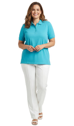 Women's Short Sleeve Pique Knit Polo Shirt — Relaxed Fit Cotton Blend