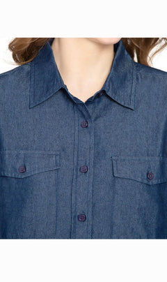 Women's Long Sleeve Button Down Denim Shirt with Front Pocket