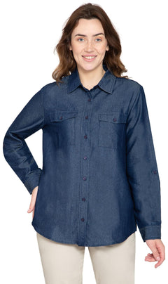 Women's Long Sleeve Button Down Denim Shirt with Front Pocket