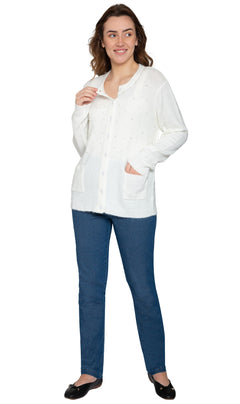 Women's Faux Pearl Button Cardigan — Cashmere-Like Soft Knit