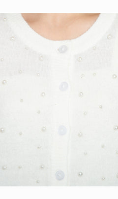 Women's Faux Pearl Button Cardigan — Cashmere-Like Soft Knit