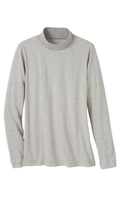 Women's Long Sleeve Mock Neck Top — Lightweight Cotton Blend