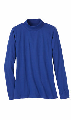 Women's Long Sleeve Mock Neck Top — Lightweight Cotton Blend