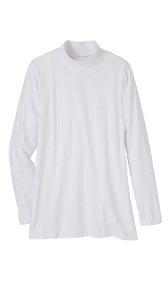 Women's Long Sleeve Mock Neck Top — Lightweight Cotton Blend