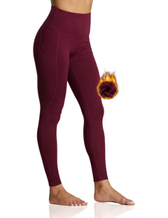 ZUTY Fleece Lined Leggings Women Winter Thermal Insulated Leggings with Pockets High Waisted Workout Yoga Pants Plus Size-Ruby-Wine-S